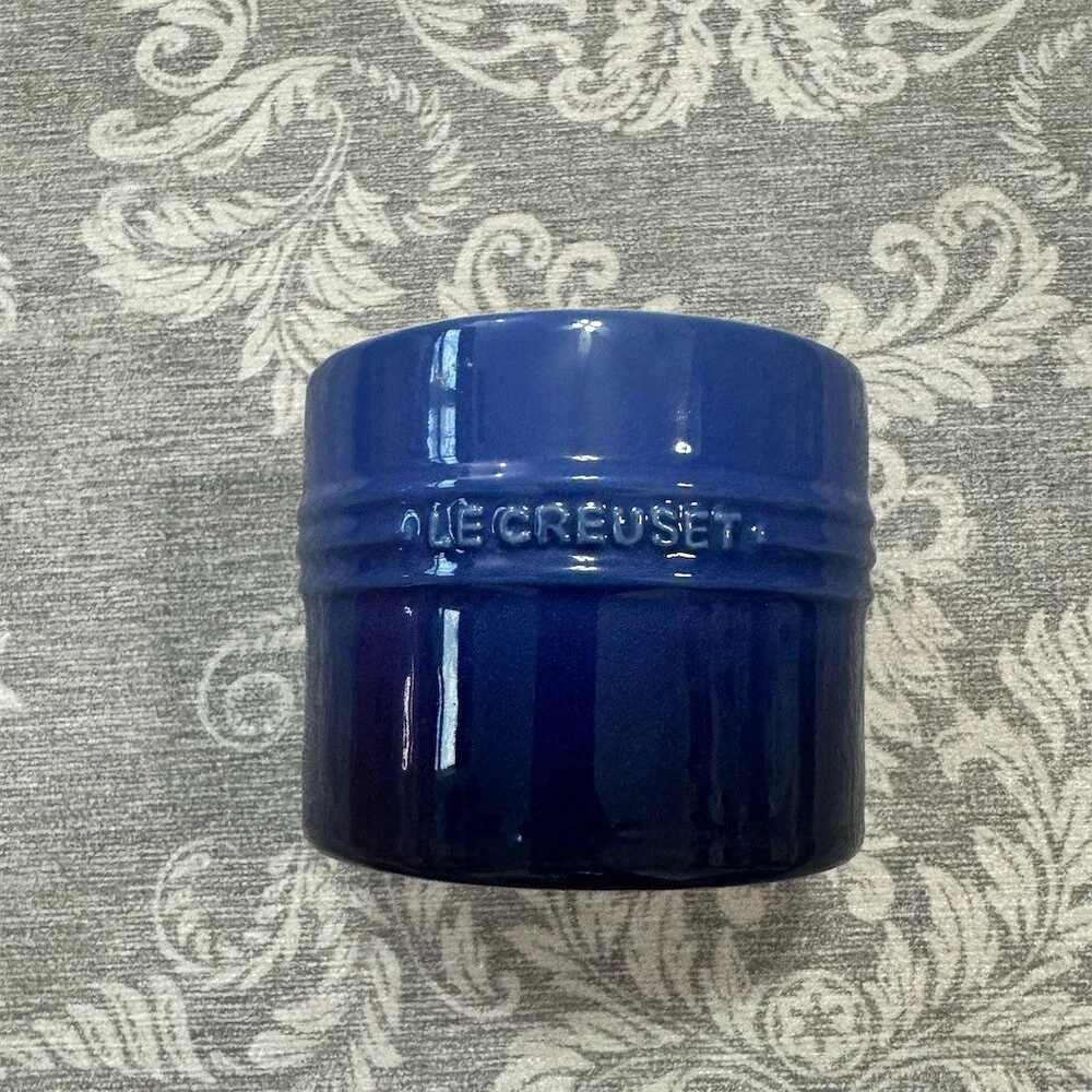 Le Creuset Utensil Crock Holder Cobalt Blue Ribbed Drain Hole Embossed